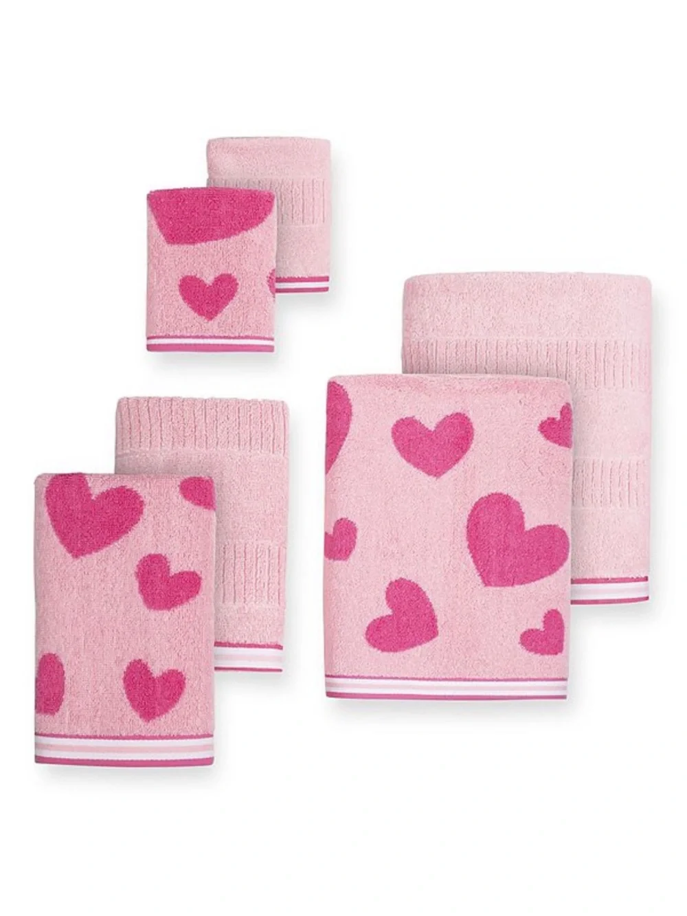 Caro Home Girls Pink Hearts Soft Cotton Towel 6pc Set 2 Bath/ 2 Hand/2 Tip